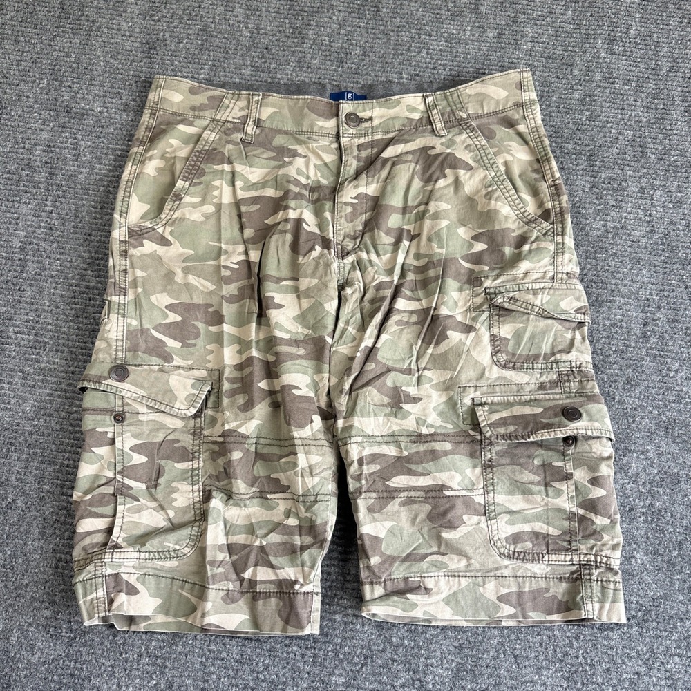 George Mens Camo Cargo Shorts Size 34 Green Brown Camouflage Multi Pocket Cotton